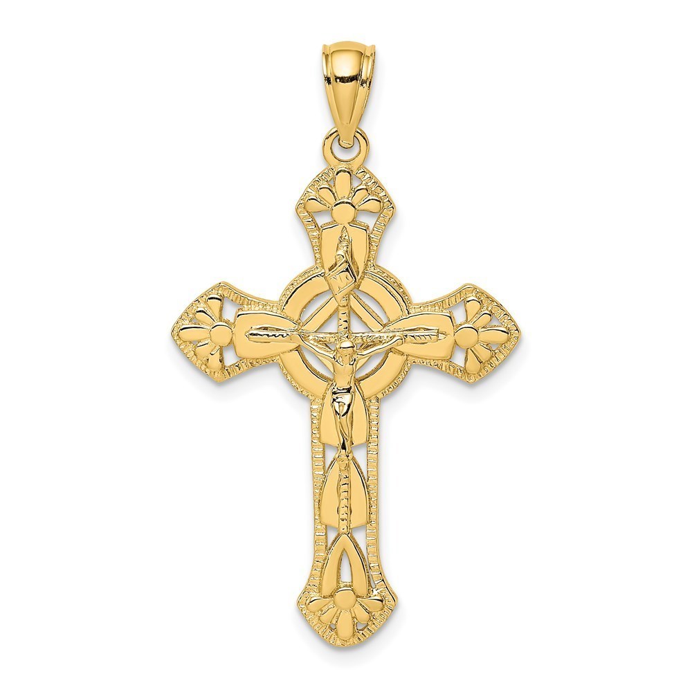 Million Charms 14K Textured Crucifix W/ Arrow Necklace Charm Pendant